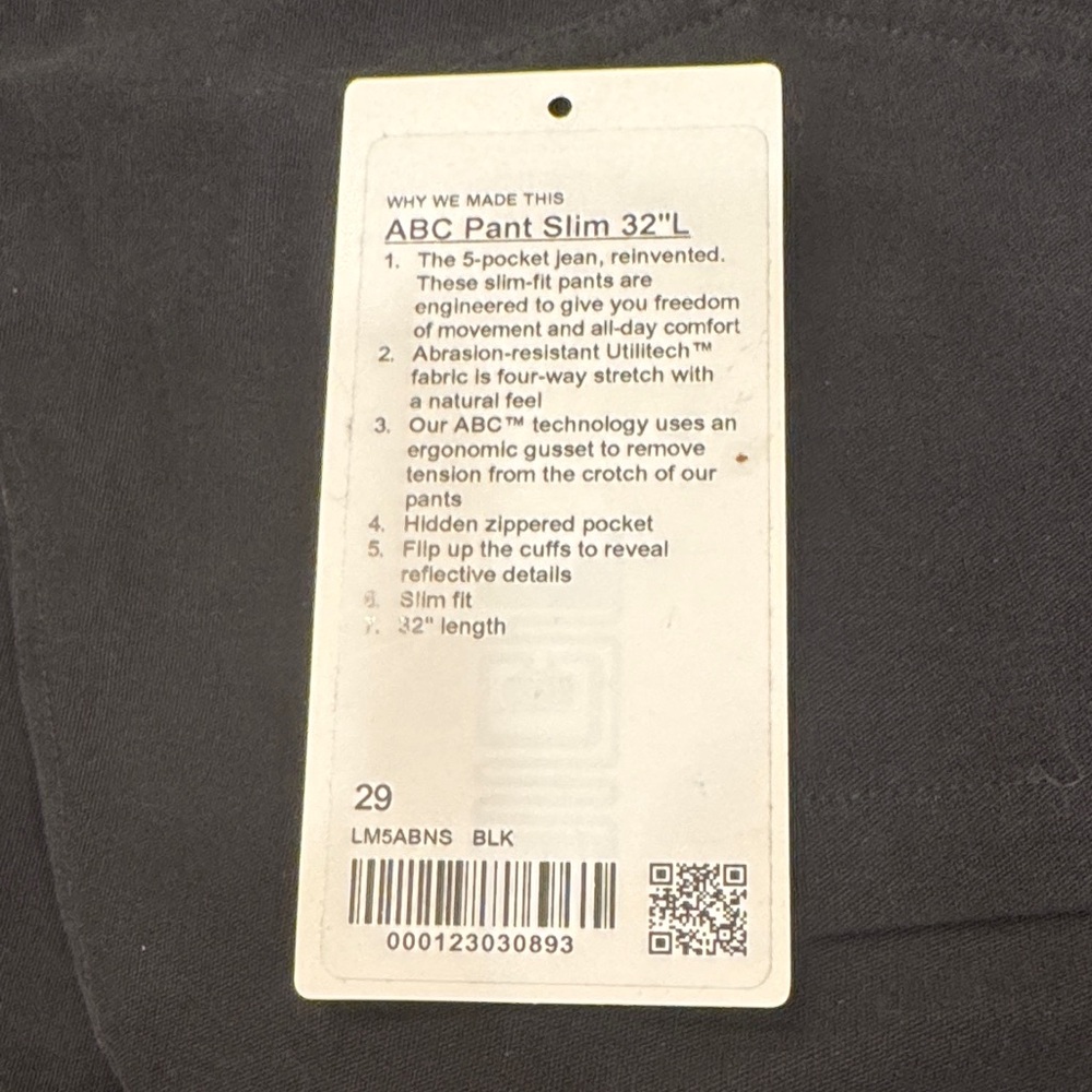 lululemon Men's Black ABC Pant Slim Jeans EUC 29x32 - Picture 10 of 11